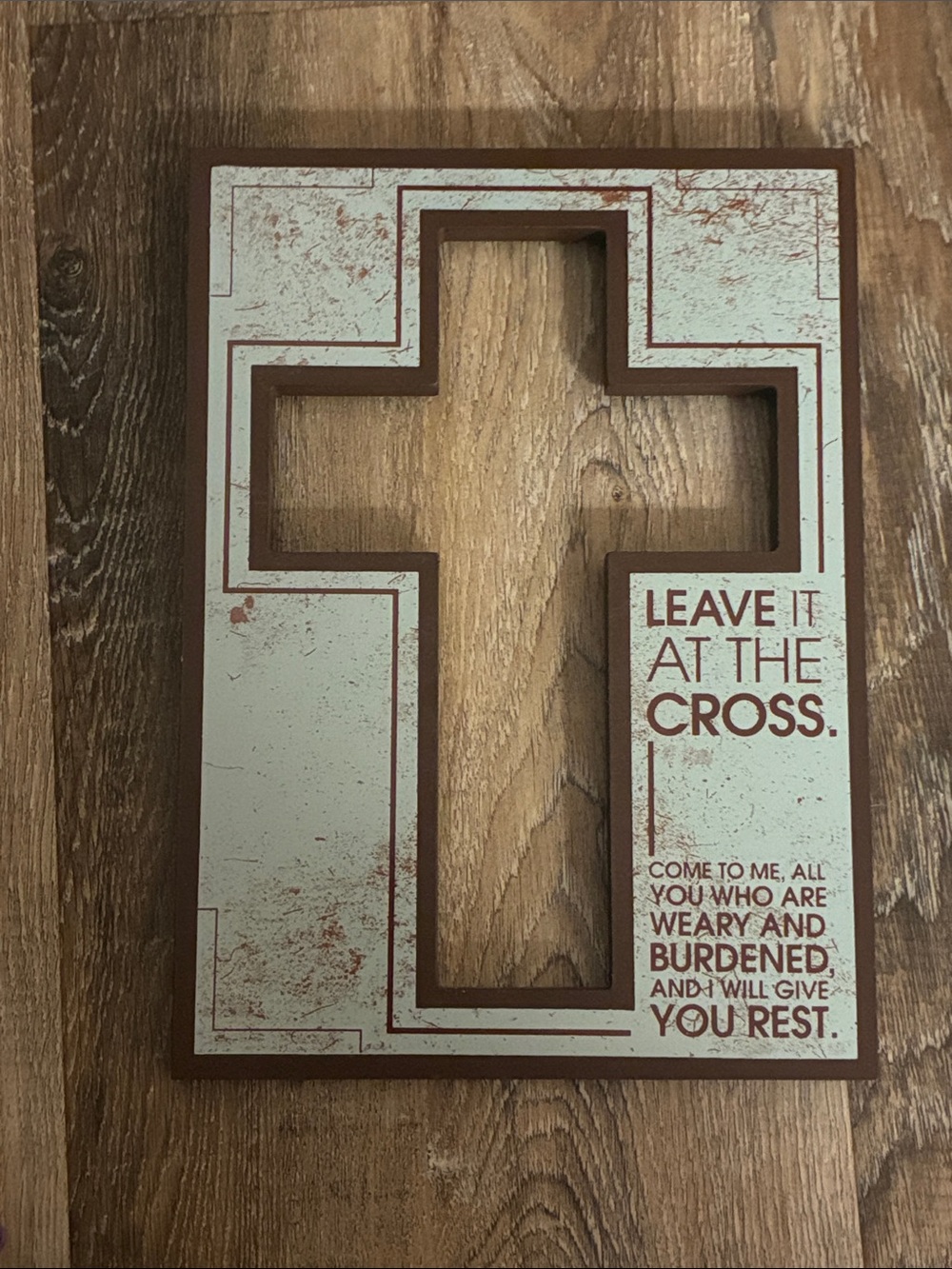 Leave it at the cross wooden wall art 8x6